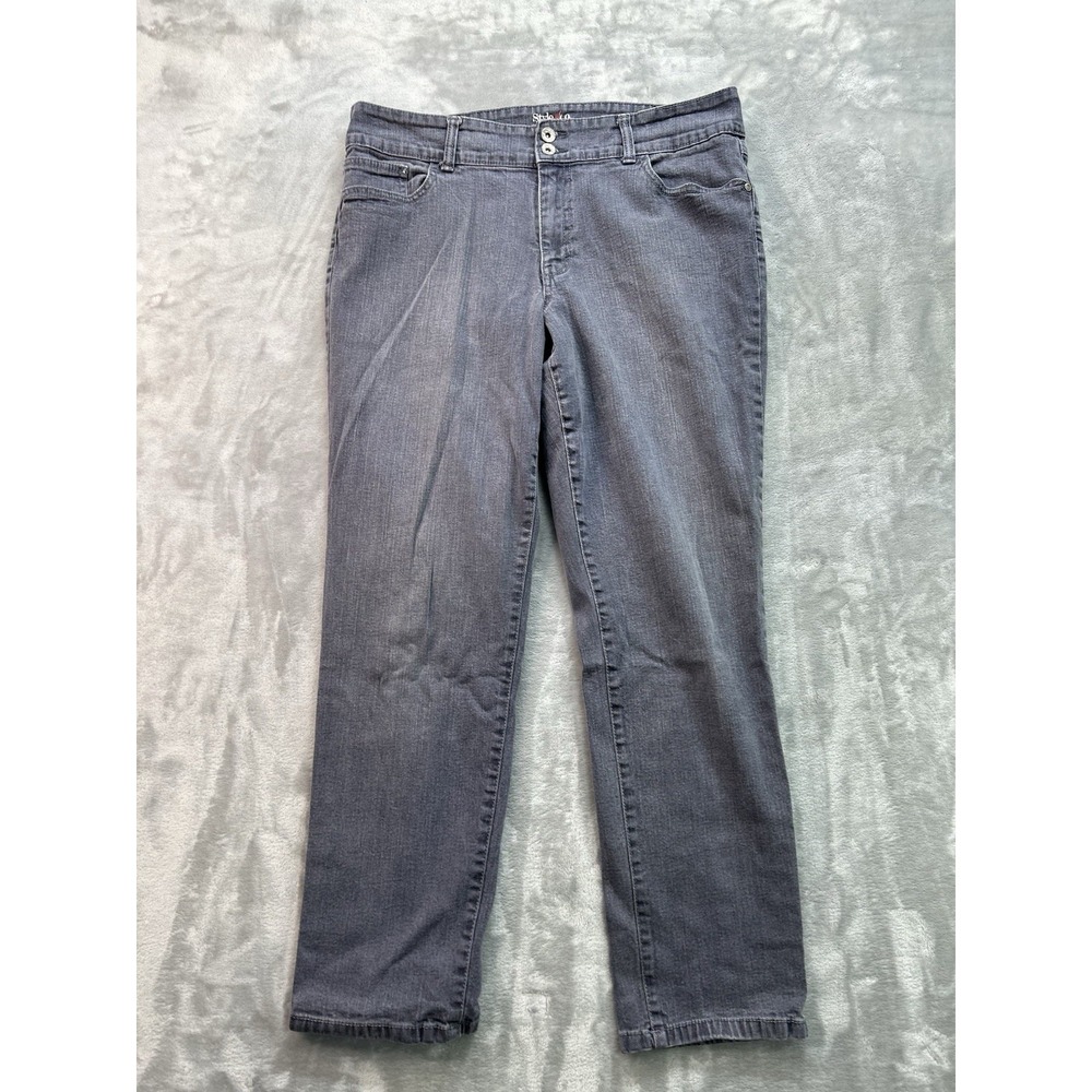 Style & Co Y2K Jean Womens Plus Sz 16 Grey Straight Leg Mid Rise Western Cowgirl